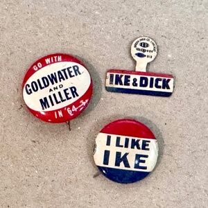 I Like Ike, Ike & Dick, Goldwater Vintage Political Pinback Buttons